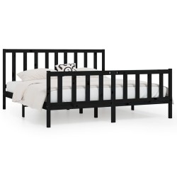 vidaXL Estructura de cama de madera maciza negra Super King 180x200 cm