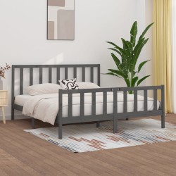 vidaXL Estructura de cama de madera maciza gris Super King 180x200 cm