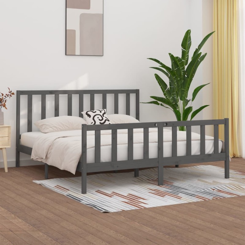 vidaXL Estructura de cama de madera maciza gris Super King 180x200 cm vidaXL Estructura de cama de madera maciza gris Super King 180x200 cm