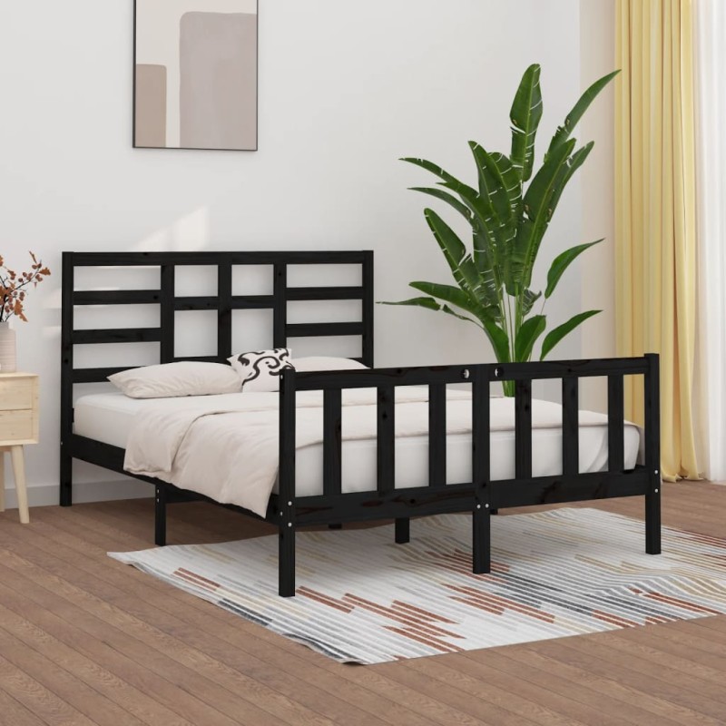 vidaXL Estructura de cama madera maciza negro King Size 150x200 cm vidaXL Estructura de cama madera maciza negro King Size 150x200 cm