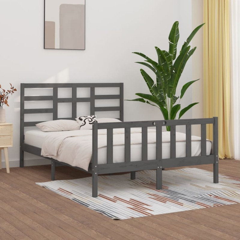 vidaXL Estructura de cama madera maciza gris King Size 150x200 cm vidaXL Estructura de cama madera maciza gris King Size 150x200 cm