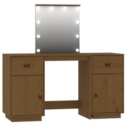 vidaXL Juego de tocador con LED madera maciza de pino marrón miel