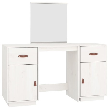 vidaXL Tocador con espejo madera maciza de pino blanco