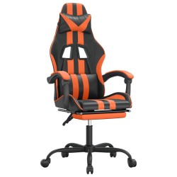 vidaXL Silla gaming giratoria reposapiés cuero sintético negro naranja