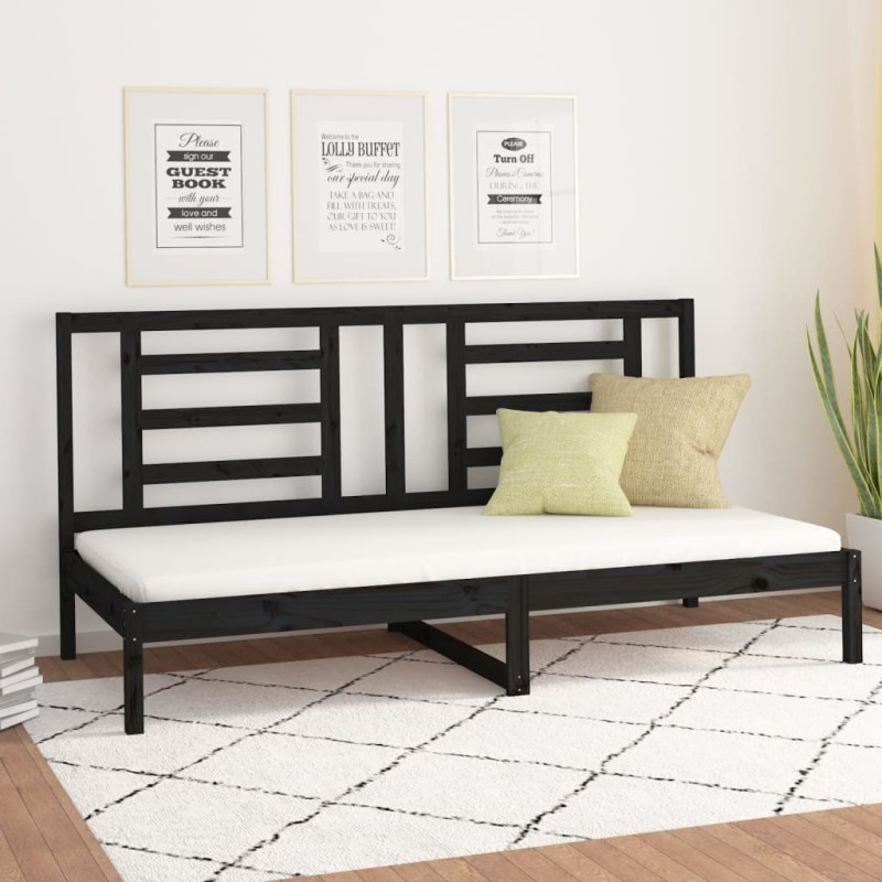 vidaXL Sofá cama madera maciza de pino negro 90x200 cm