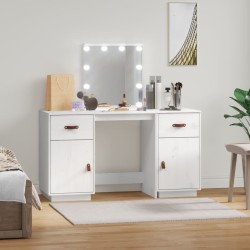 vidaXL Juego de tocador con LED madera maciza de pino blanco