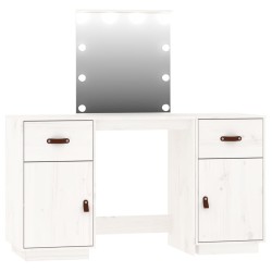 vidaXL Juego de tocador con LED madera maciza de pino blanco
