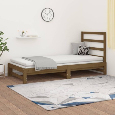 vidaXL Sofá cama extraíble madera maciza de pino marrón 2x(90x200) cm