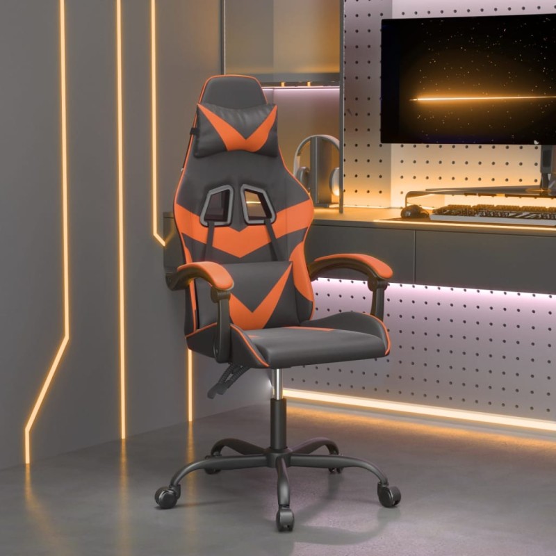 vidaXL Silla gaming giratoria cuero sintético negro y naranja vidaXL Silla gaming giratoria cuero sintético negro y naranja