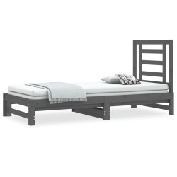 vidaXL Sofá cama extraíble madera maciza de pino gris 2x(90x190) cm