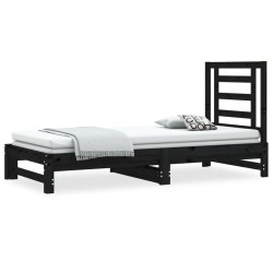 vidaXL Sofá cama extraíble madera maciza de pino negro 2x(90x190) cm