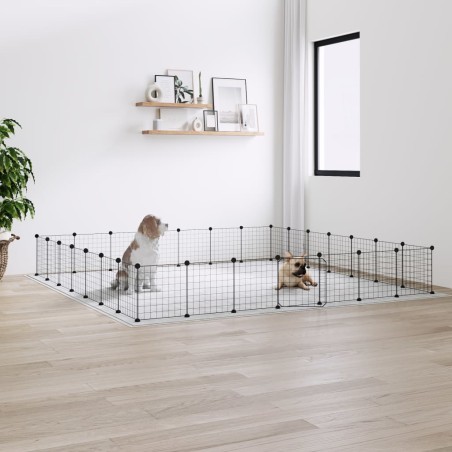 vidaXL Jaula para mascotas de 28 paneles puerta acero negro 35x35 cm