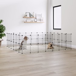 vidaXL Jaula para mascotas de 52 paneles puerta acero negro 35x35 cm