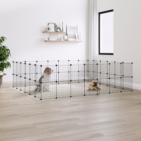 vidaXL Jaula para mascotas de 52 paneles puerta acero negro 35x35 cm