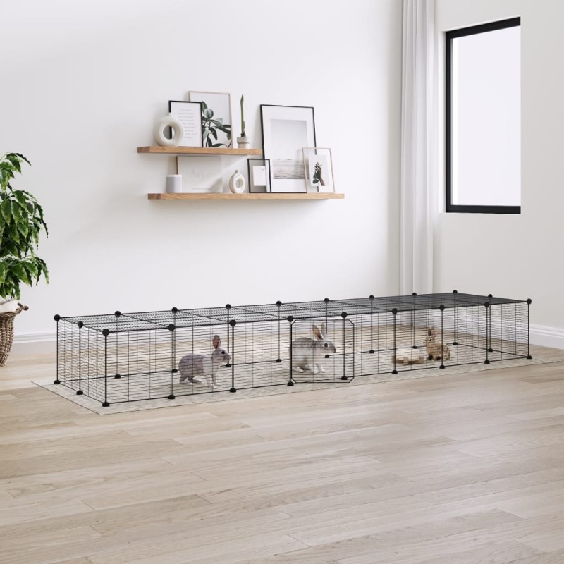 vidaXL Jaula para mascotas de 36 paneles puerta acero negro 35x35 cm
