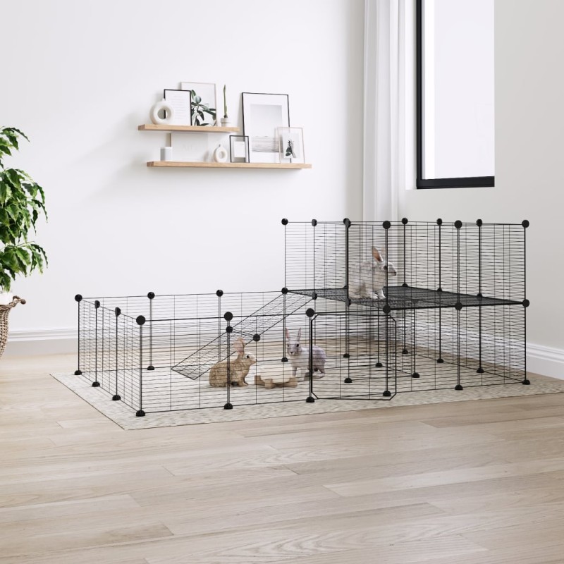 vidaXL Jaula para mascotas de 36 paneles puerta acero negro 35x35 cm vidaXL Jaula para mascotas de 36 paneles puerta acero negro 35x35 cm