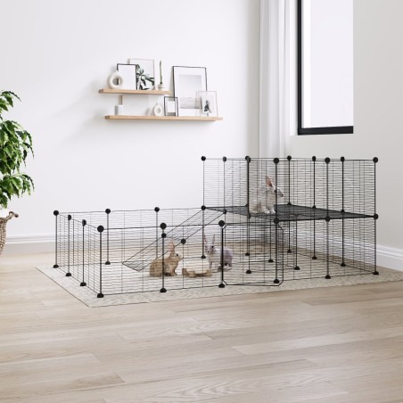 vidaXL Jaula para mascotas de 36 paneles puerta acero negro 35x35 cm