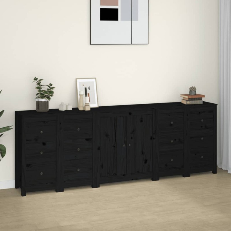 vidaXL Aparador de madera maciza de pino negro 230 x 35 x 80 cm vidaXL Aparador de madera maciza de pino negro 230 x 35 x 80 cm
