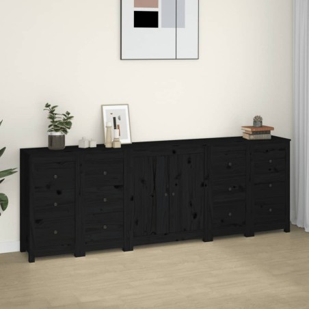 vidaXL Aparador de madera maciza de pino negro 230 x 35 x 80 cm
