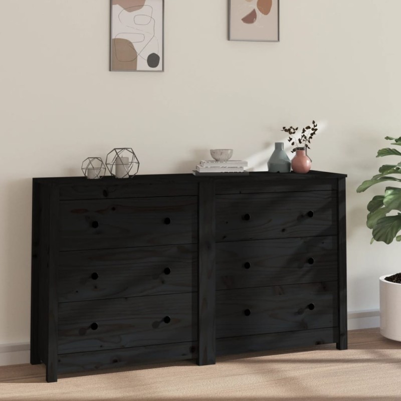 vidaXL Aparador de madera maciza de pino negro 140x35x80 cm vidaXL Aparador de madera maciza de pino negro 140x35x80 cm