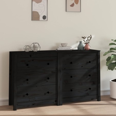 vidaXL Aparador de madera maciza de pino negro 140x35x80 cm