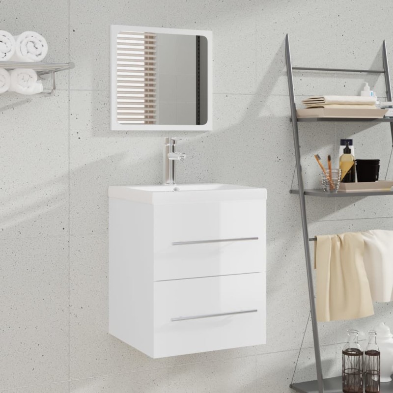 vidaXL Mueble de baño con lavabo madera contrachapada blanco brillante vidaXL Mueble de baño con lavabo madera contrachapada blanco brillante