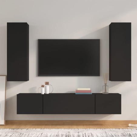 vidaXL Set de muebles para TV 4 piezas madera contrachapada negro