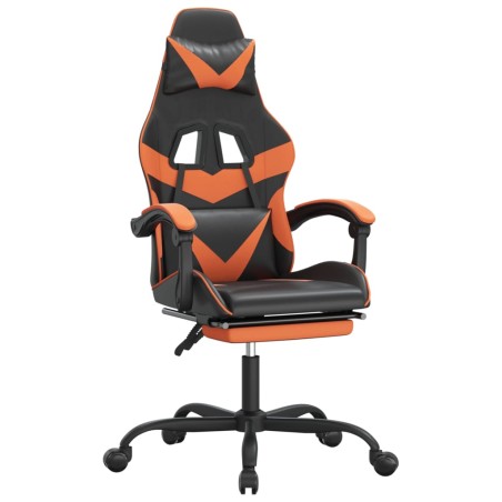 vidaXL Silla gaming giratoria reposapiés cuero sintético negro naranja