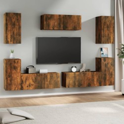vidaXL Set de muebles de TV 7 pzas madera contrachapada roble ahumado
