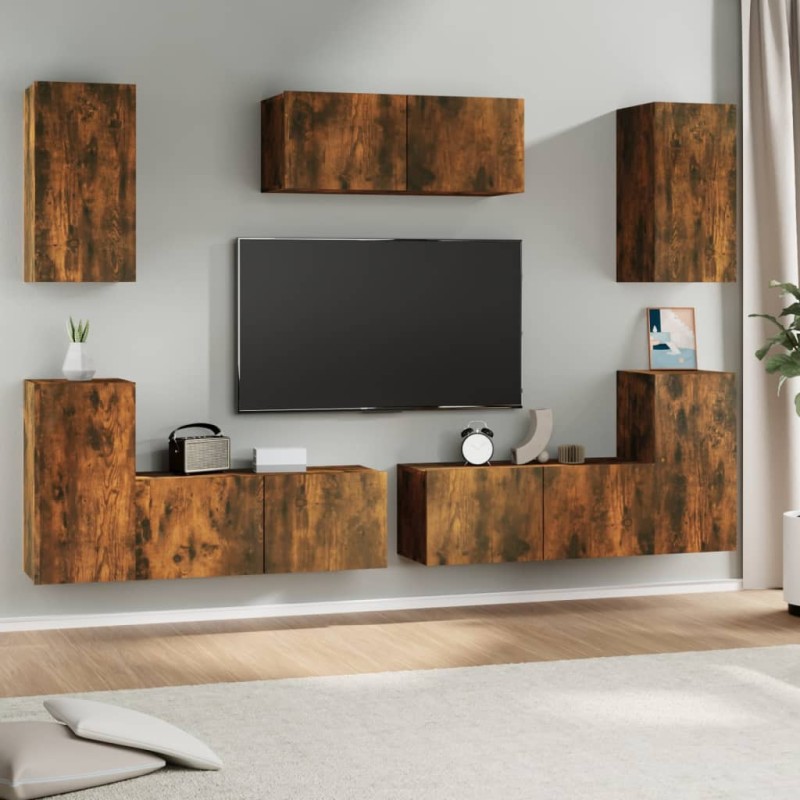 vidaXL Set de muebles de TV 7 pzas madera contrachapada roble ahumado