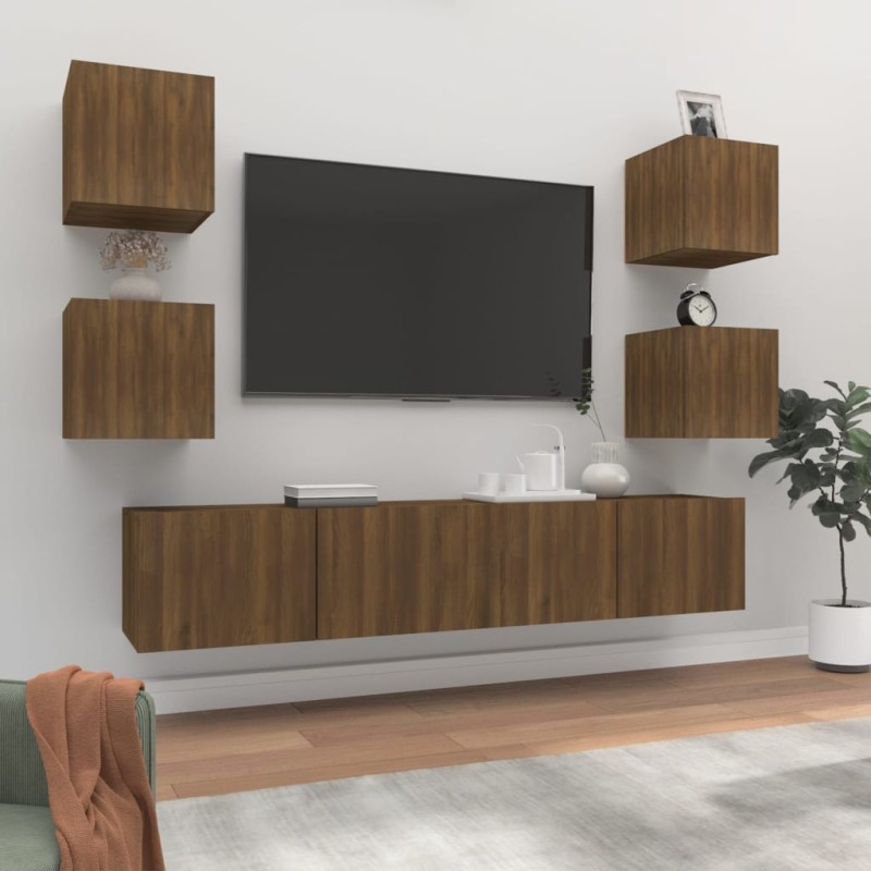 vidaXL Set de muebles para TV 6 pzas madera contrachapada roble marrón vidaXL Set de muebles para TV 6 pzas madera contrachapada roble marrón