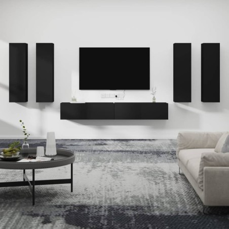 vidaXL Set de muebles para TV 6 piezas madera contrachapada negro