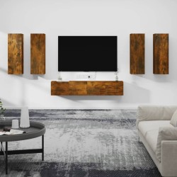 vidaXL Set de muebles de TV 6 pzas madera contrachapada roble ahumado