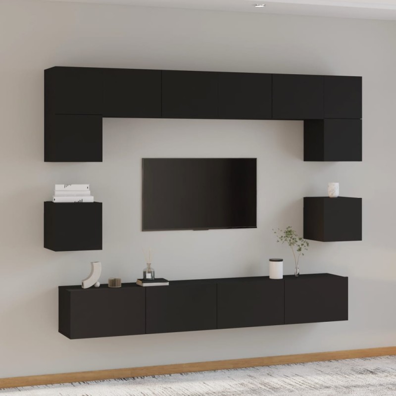 vidaXL Set de muebles para TV 8 piezas madera contrachapada negro