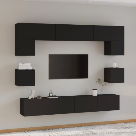 vidaXL Set de muebles para TV 8 piezas madera contrachapada negro