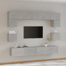 vidaXL Set de muebles de TV 8 pzas madera contrachapada gris hormigón