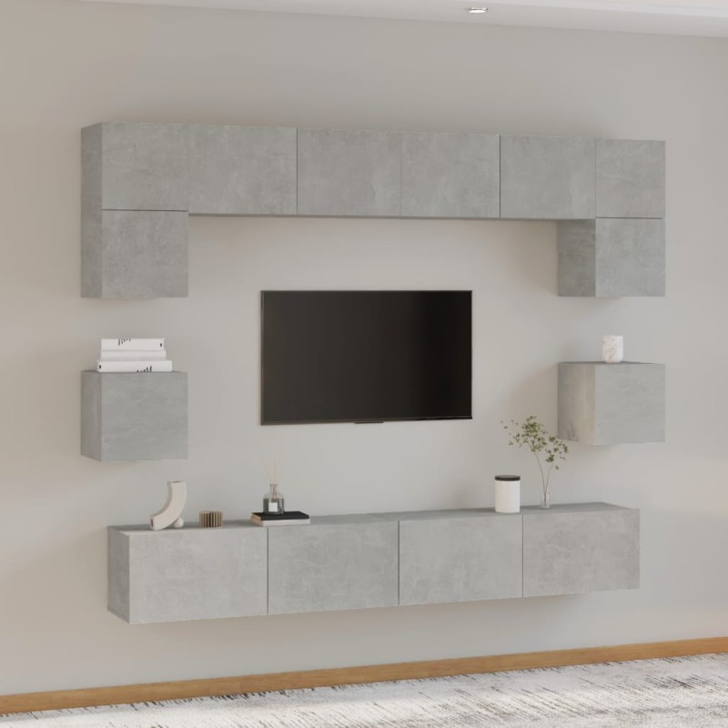 vidaXL Set de muebles de TV 8 pzas madera contrachapada gris hormigón vidaXL Set de muebles de TV 8 pzas madera contrachapada gris hormigón