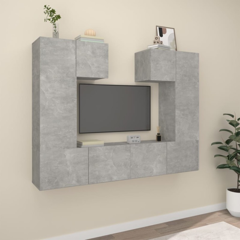 vidaXL Set de muebles de TV 6 pzas madera contrachapada gris hormigón vidaXL Set de muebles de TV 6 pzas madera contrachapada gris hormigón