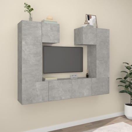 vidaXL Set de muebles de TV 6 pzas madera contrachapada gris hormigón