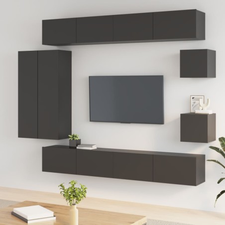 vidaXL Set de muebles para TV 8 piezas madera contrachapada negro