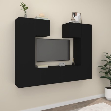 vidaXL Set de muebles para TV 6 piezas madera contrachapada negro