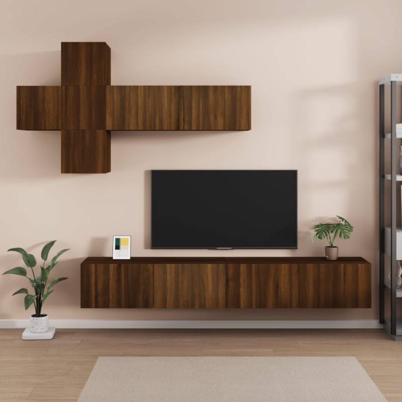 vidaXL Set de muebles para TV 7 pzas madera contrachapada roble marrón