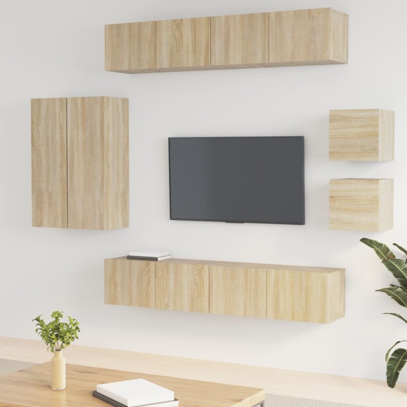 vidaXL Set de muebles para TV 8 pzas madera contrachapada roble Sonoma vidaXL Set de muebles para TV 8 pzas madera contrachapada roble Sonoma