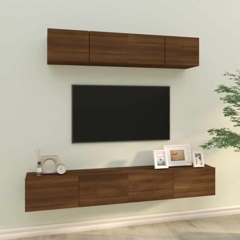 vidaXL Set de muebles para TV 4 pzas madera contrachapada marrón roble