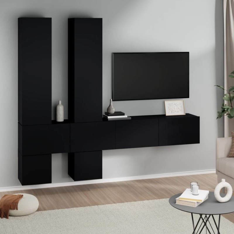 vidaXL Mueble de pared para TV madera contrachapada negro vidaXL Mueble de pared para TV madera contrachapada negro