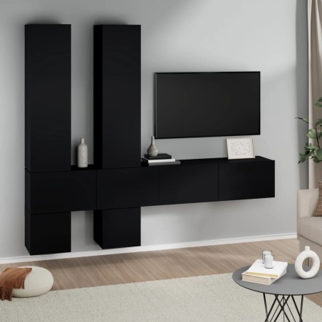 vidaXL Mueble de pared para TV madera contrachapada negro