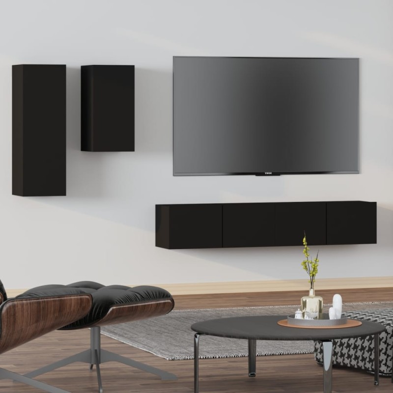 vidaXL Set de muebles para TV 4 piezas madera contrachapada negro vidaXL Set de muebles para TV 4 piezas madera contrachapada negro