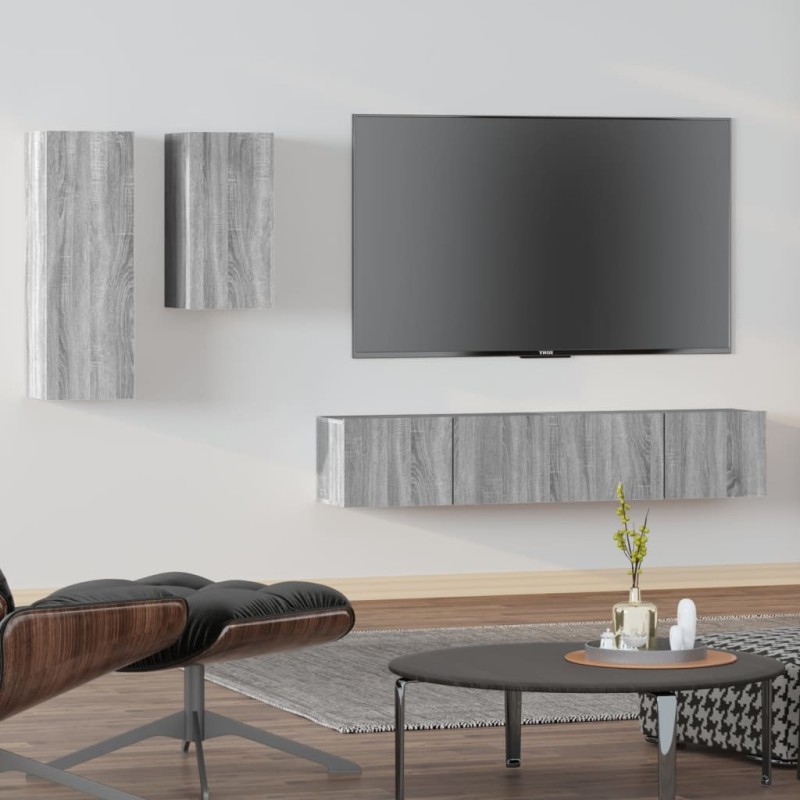 vidaXL Set de muebles para TV 4 pzas madera contrachapada gris Sonoma vidaXL Set de muebles para TV 4 pzas madera contrachapada gris Sonoma