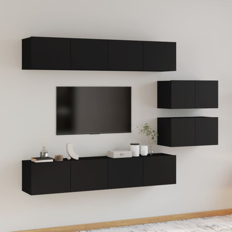 vidaXL Set de muebles para TV 6 piezas madera contrachapada negro vidaXL Set de muebles para TV 6 piezas madera contrachapada negro