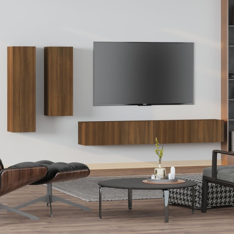 vidaXL Set de muebles para TV 4 pzas madera contrachapada marrón roble